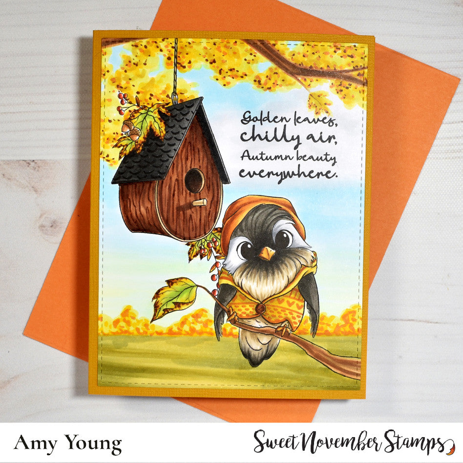 Digital Stamp - Cozy Fall Birds: Birdhouse and Worm