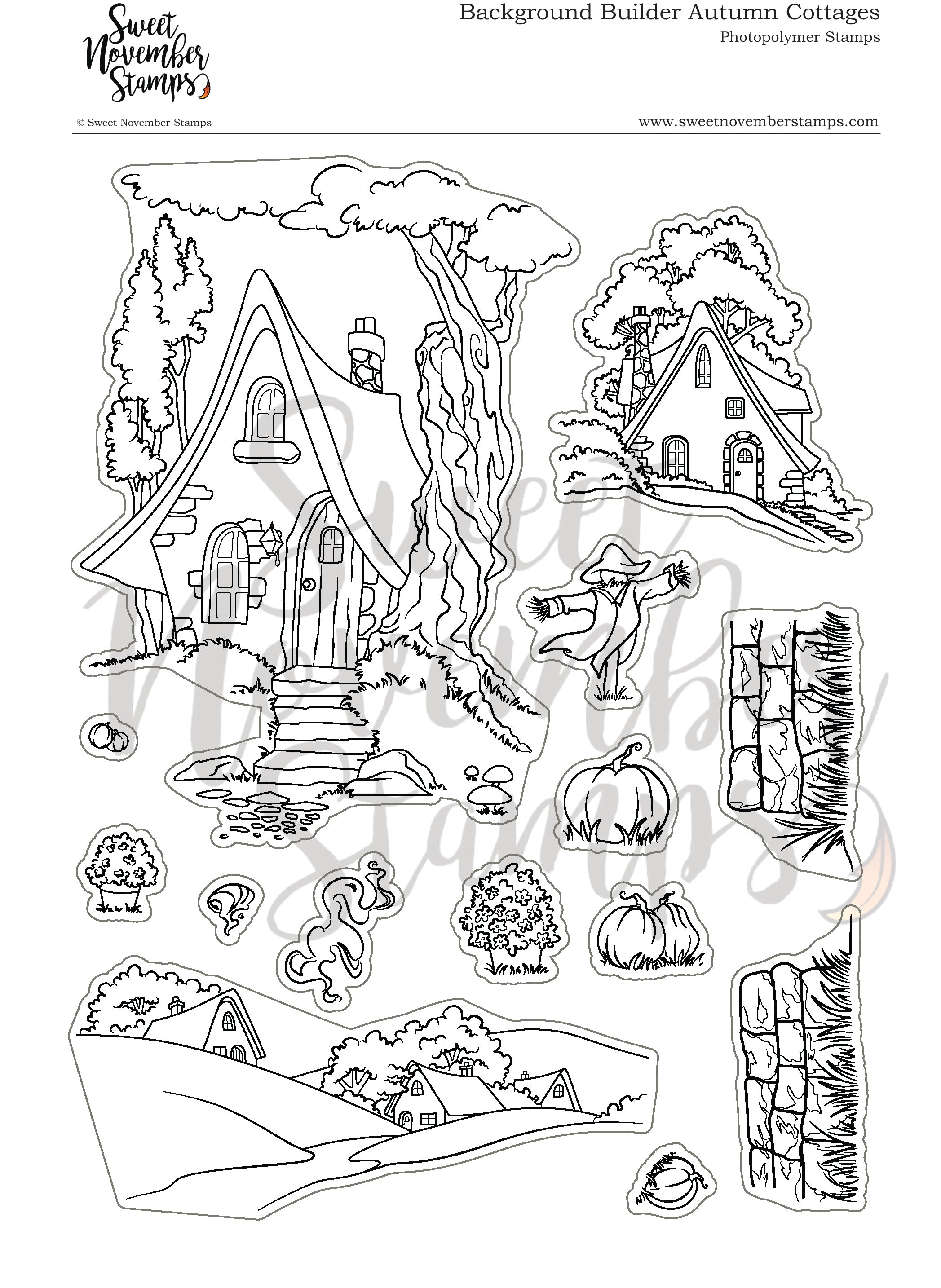 Clear Stamp Set - Background Builder: Autumn Cottages
