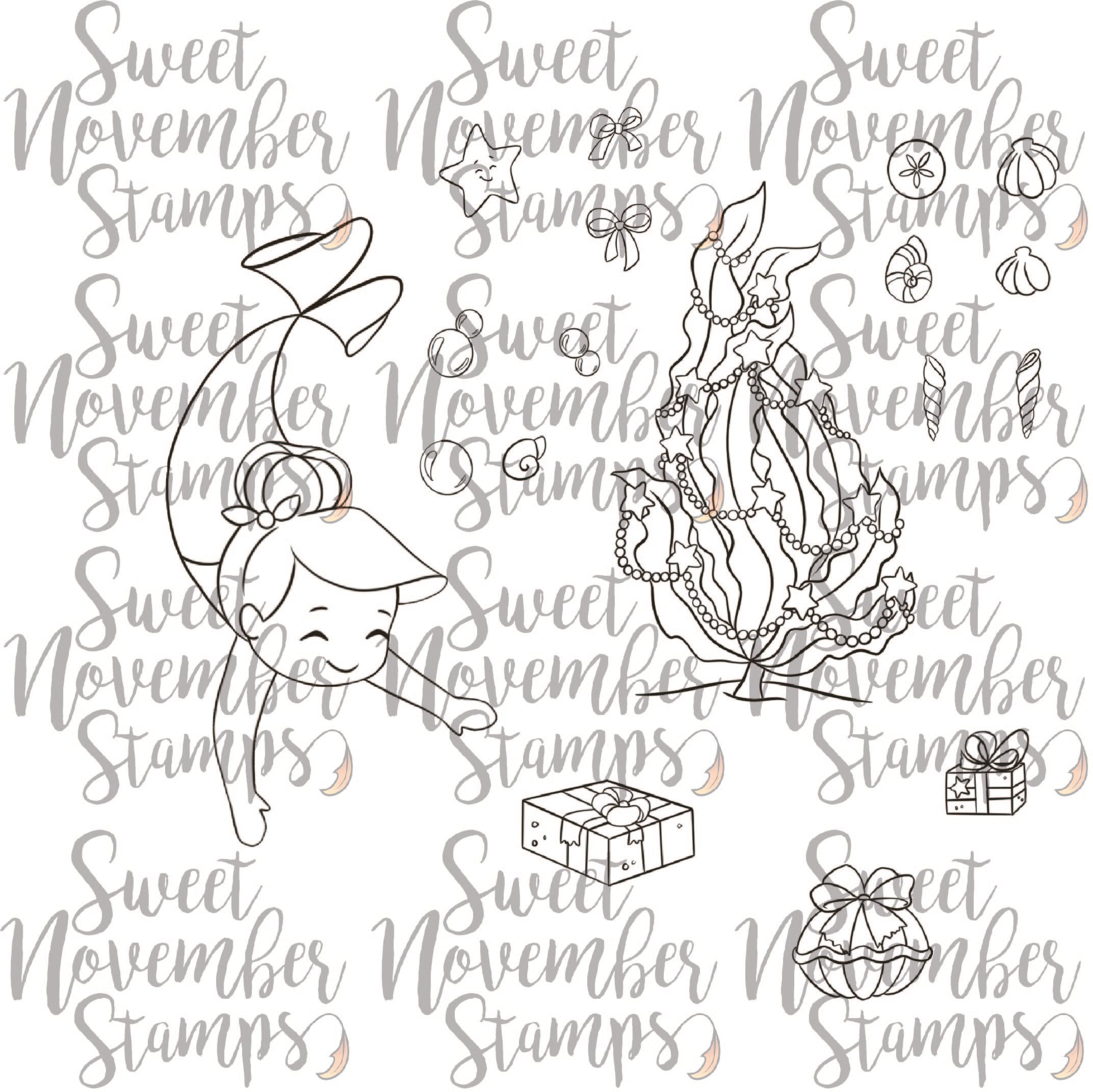 Digital Stamp - Merwee Christmas: Angelina and Seaweed Christmas Tree Scene Builder