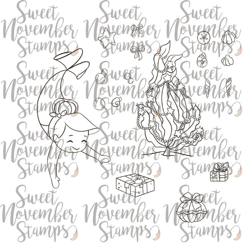 Digital Stamp - Merwee Christmas: Angelina and Seaweed Christmas Tree Scene Builder