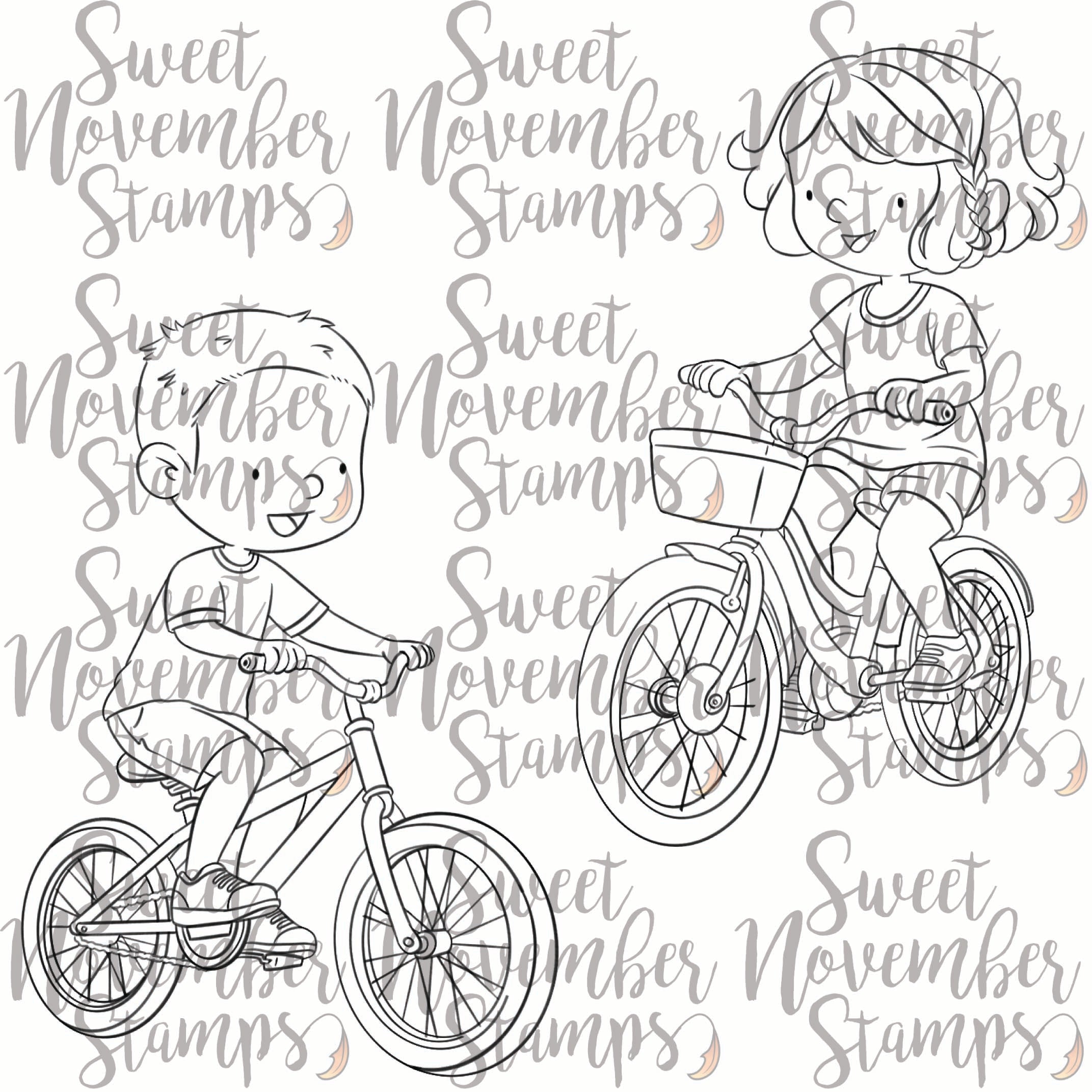 Digital Stamp - On the Go: Bicycle Connor and Jenny