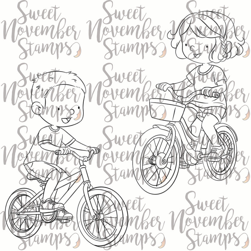Digital Stamp - On the Go: Bicycle Connor and Jenny