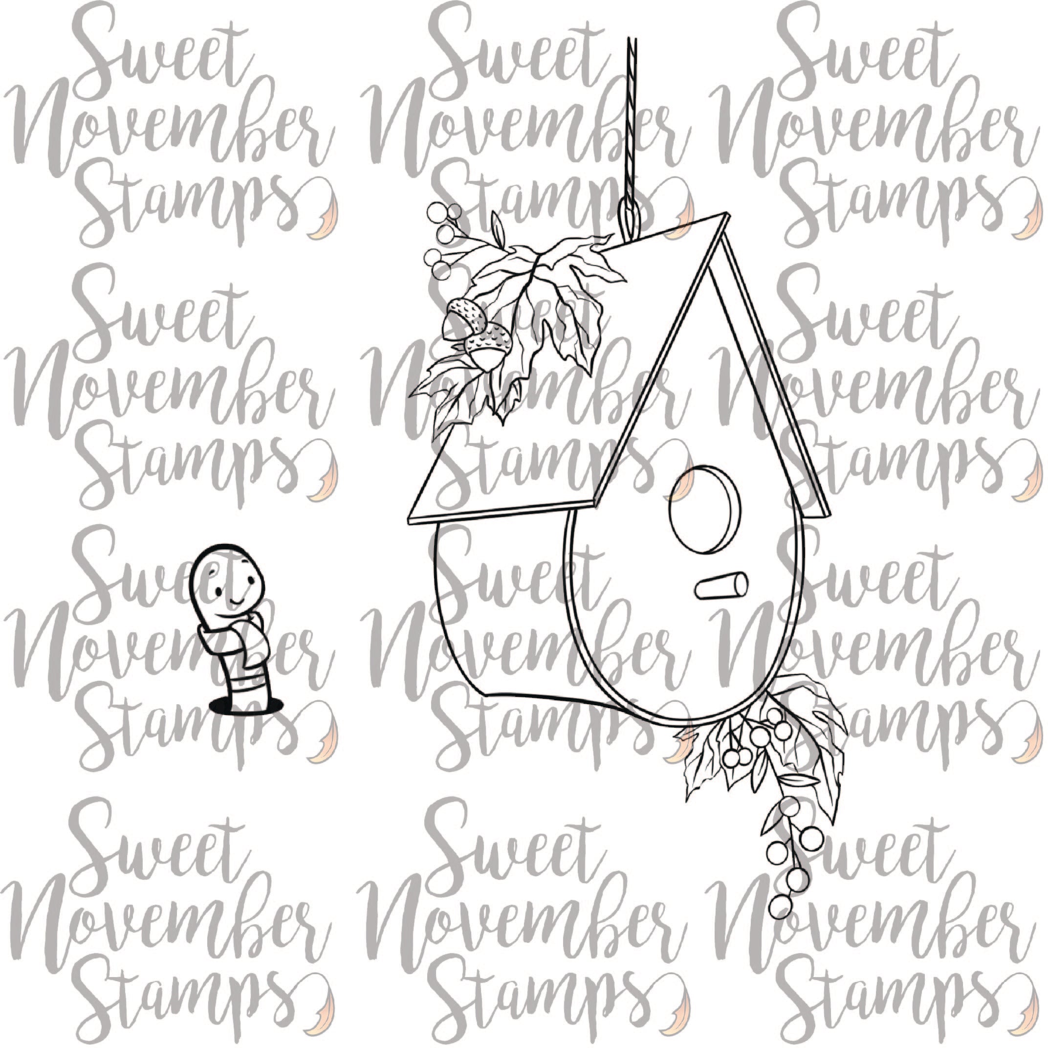 Digital Stamp - Cozy Fall Birds: Birdhouse and Worm