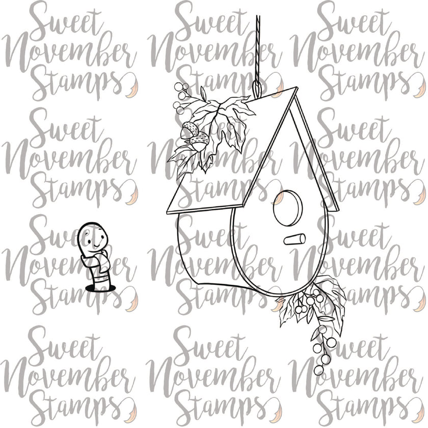 Digital Stamp - Cozy Fall Birds: Birdhouse and Worm