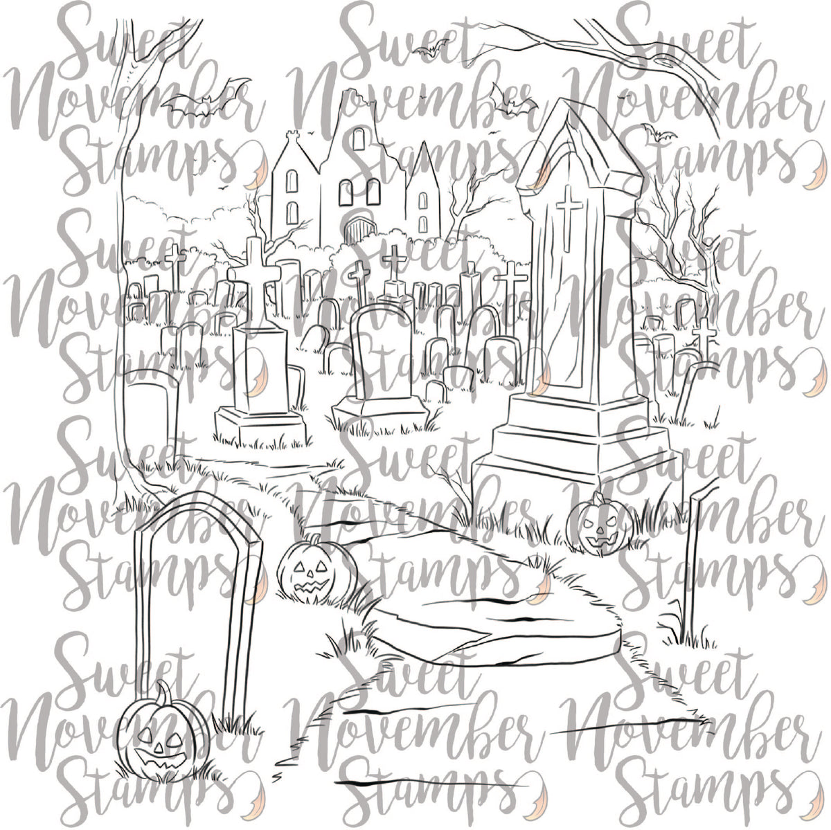 Digital Stamp - Spooky Season Spooktacular: Haunted Cemetery Backgound