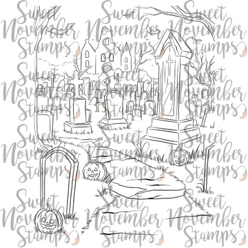 Digital Stamp - Spooky Season Spooktacular: Haunted Cemetery Backgound