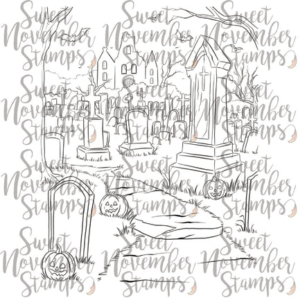 Digital Stamp - Spooky Season Spooktacular: Haunted Cemetery Backgound