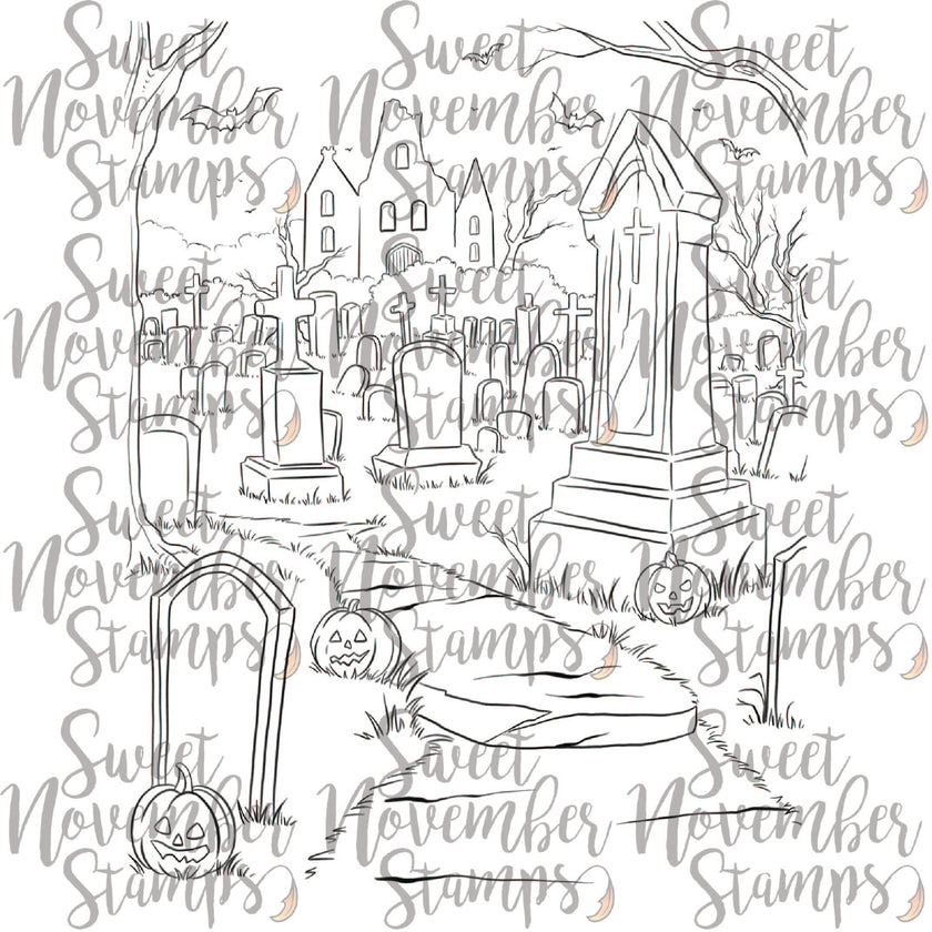Digital Stamp - Spooky Season Spooktacular: Haunted Cemetery Backgound