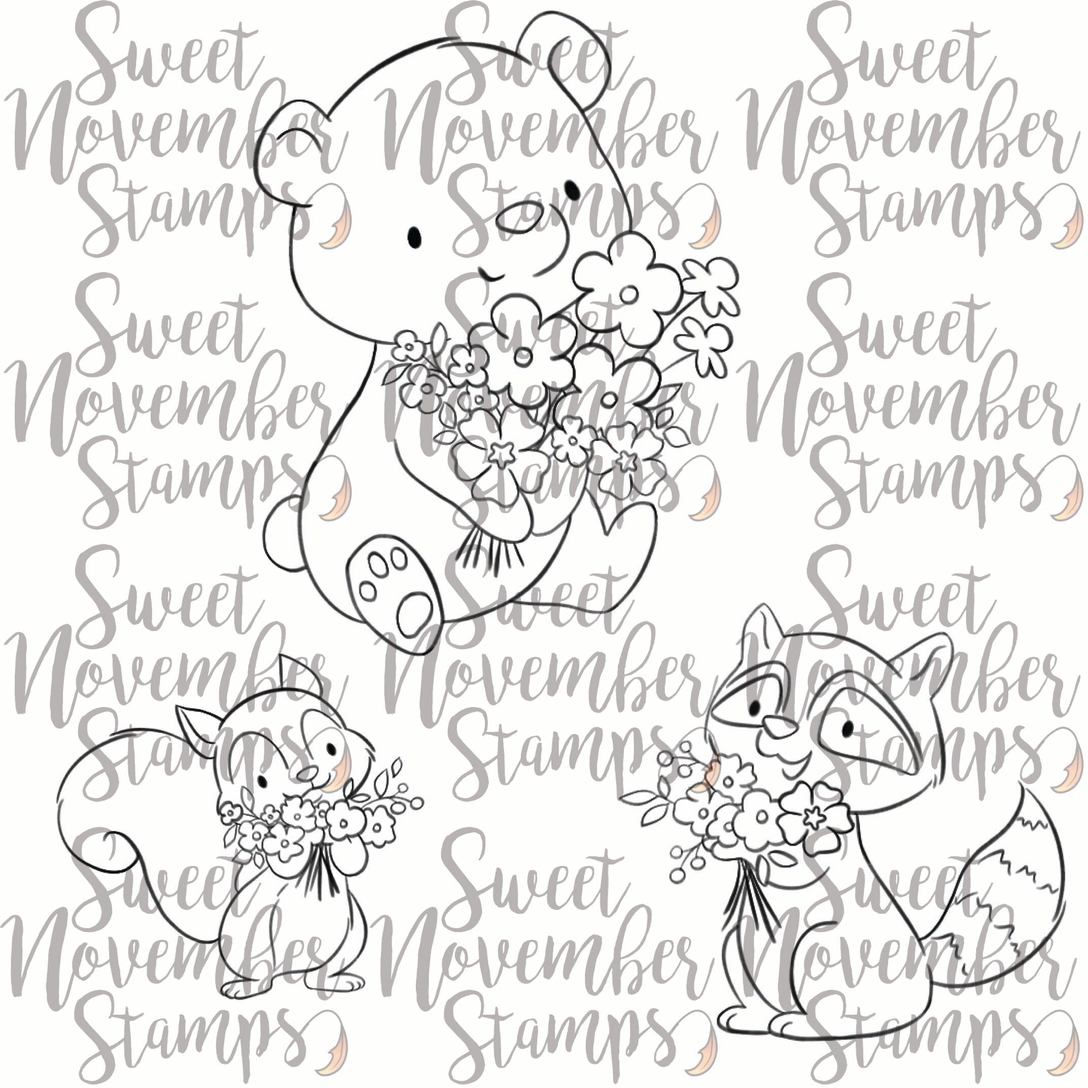 Digital Stamp - Spring Woodland: Squirrel, Cub and Raccoon