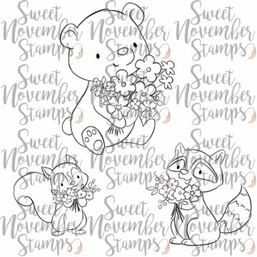 Digital Stamp - Spring Woodland: Squirrel, Cub and Raccoon