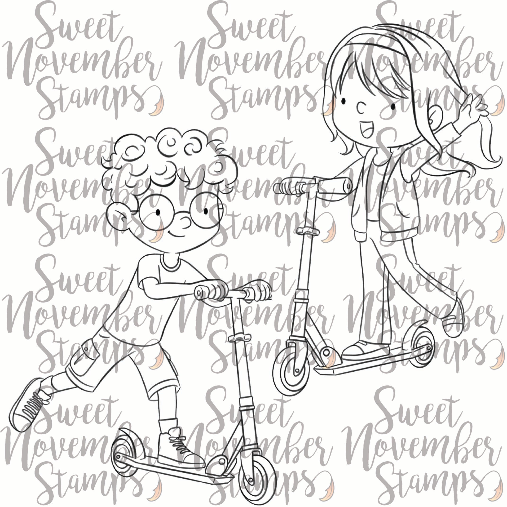 Digital Stamp - On the Go: Kick Scooter Kyle and Marcie