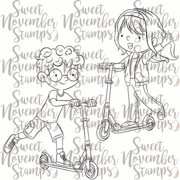 Digital Stamp - On the Go: Kick Scooter Kyle and Marcie