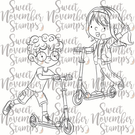 Digital Stamp - On the Go: Kick Scooter Kyle and Marcie