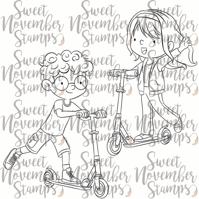 Digital Stamp - On the Go: Kick Scooter Kyle and Marcie
