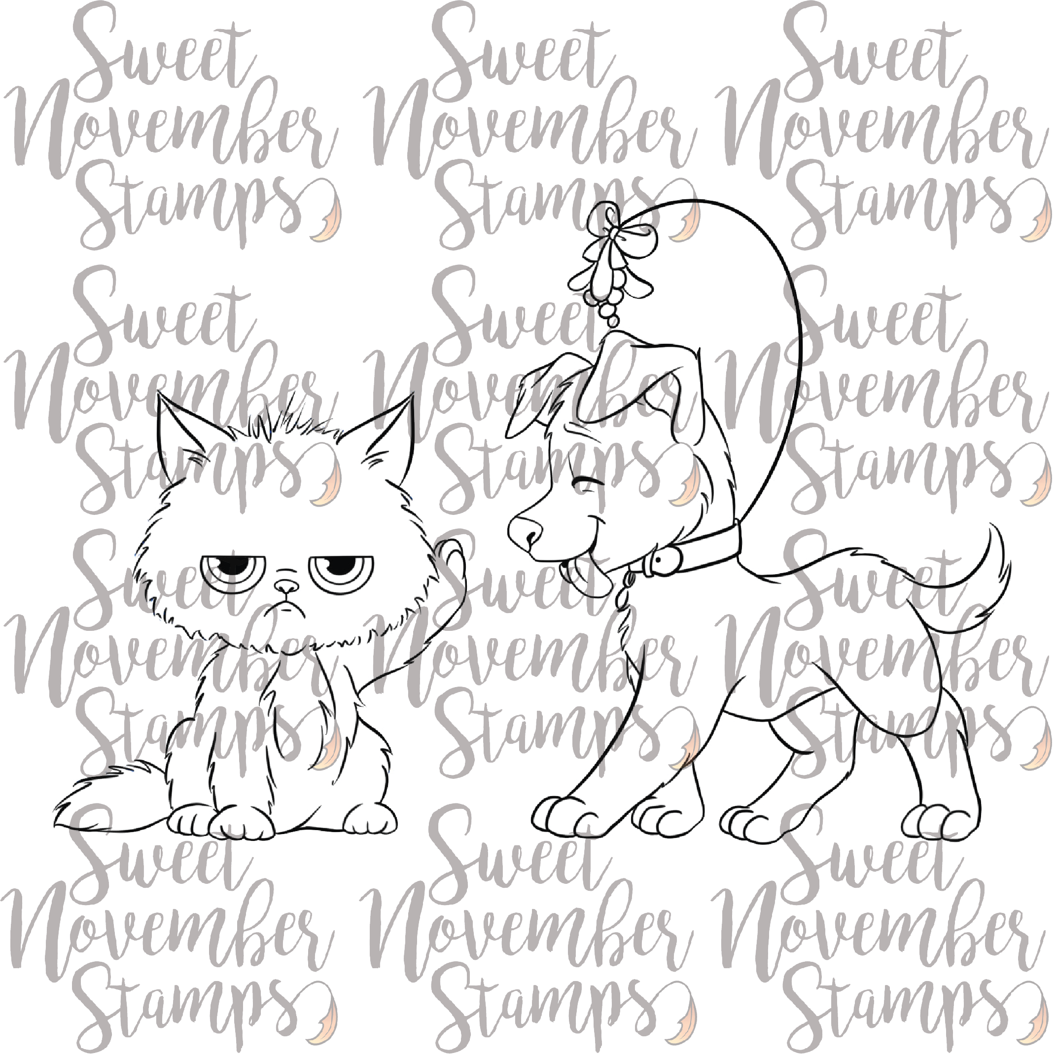 Digital Stamp - 1st Christmas: Scrappy and Sulky's Mistletoe