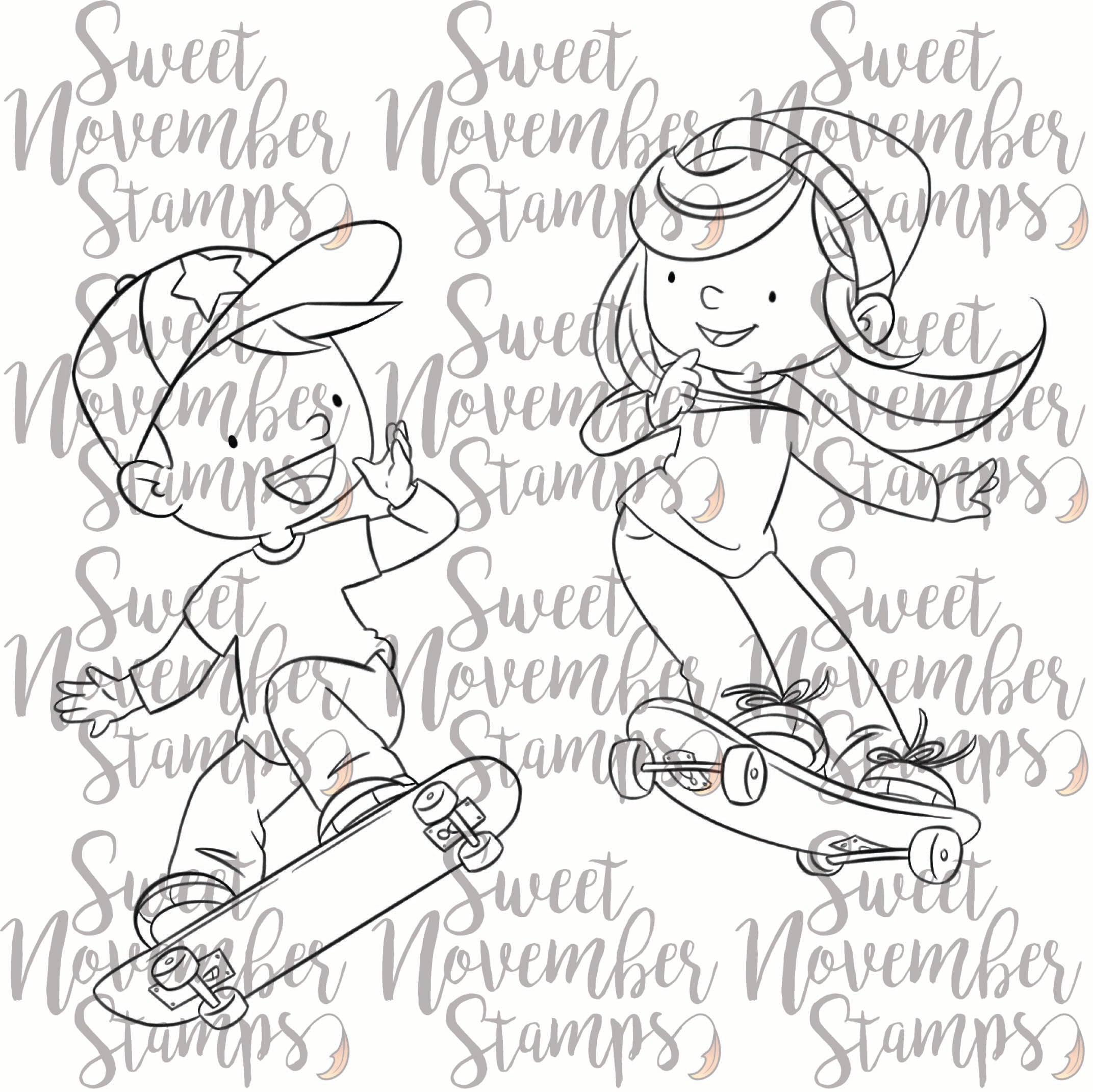 Digital Stamp - On the Go: Skateboard Roxie and Tony