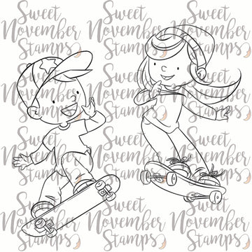 Digital Stamp - On the Go: Skateboard Roxie and Tony