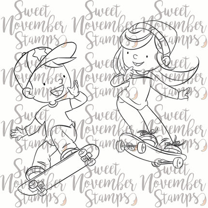 Digital Stamp - On the Go: Skateboard Roxie and Tony