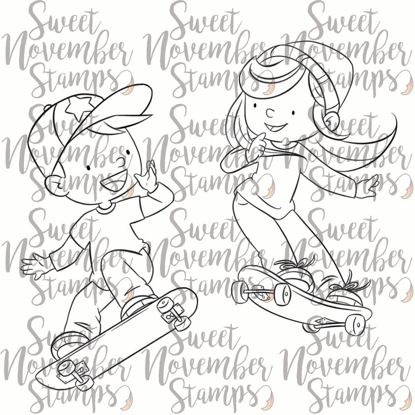 Digital Stamp - On the Go: Skateboard Roxie and Tony