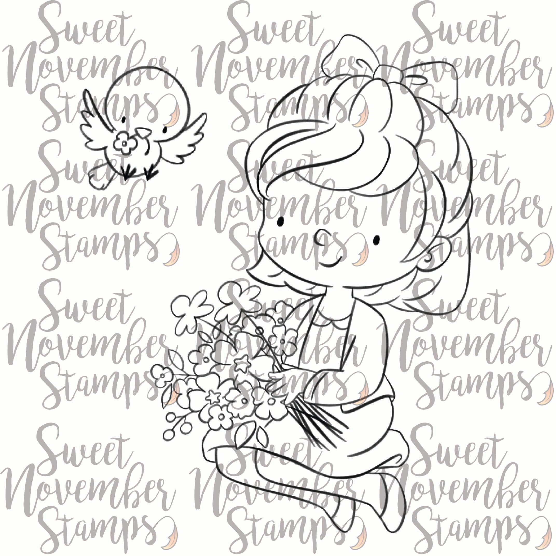 Digital Stamp - Spring Woodland: Alice and Bird