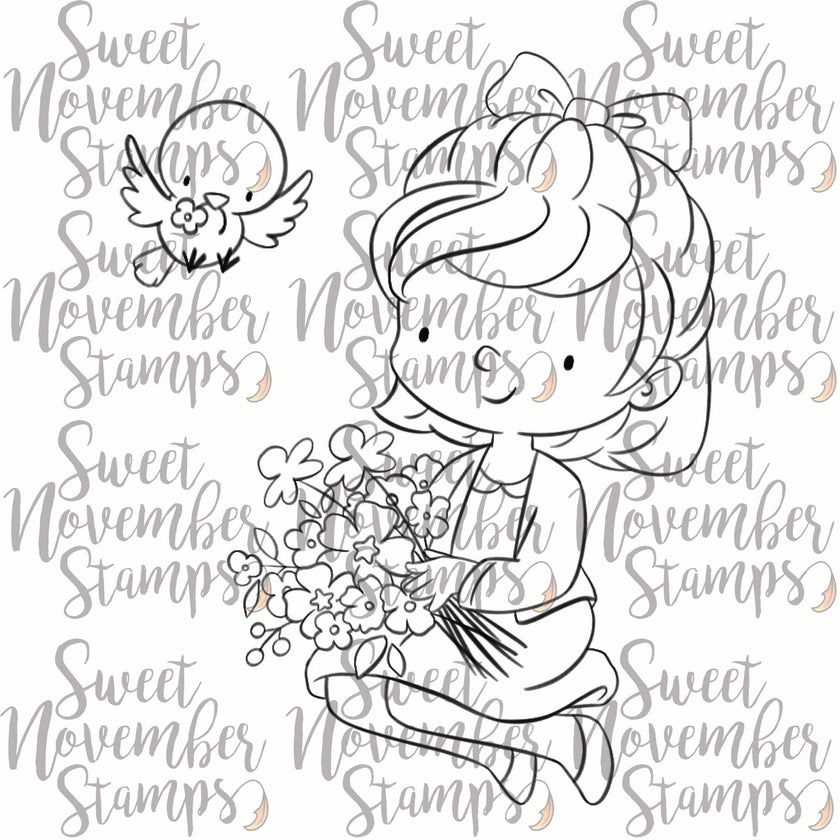 Digital Stamp - Spring Woodland: Alice and Bird