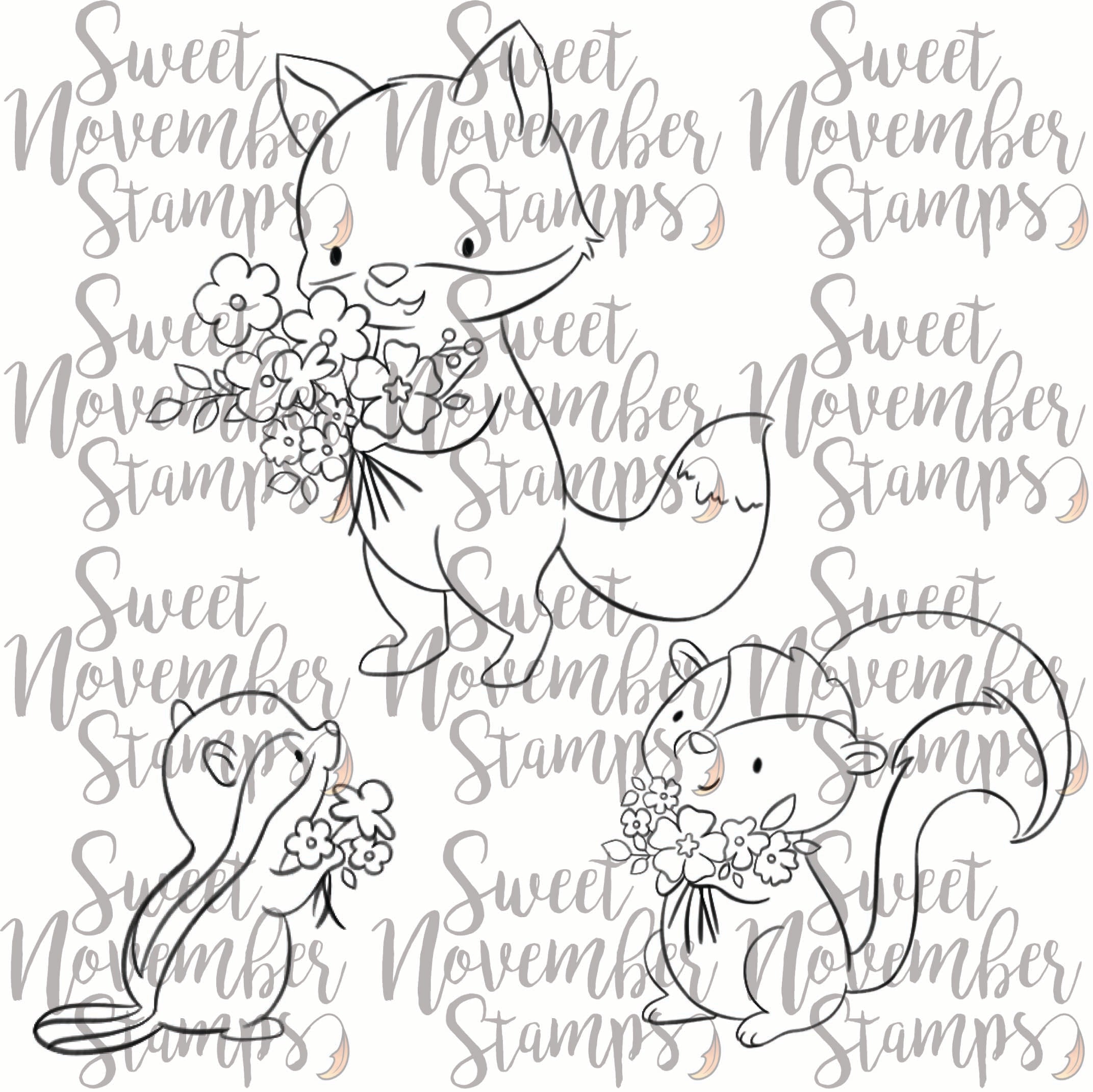 Digital Stamp - Spring Woodland: Chipmunk, Fox and Skunk