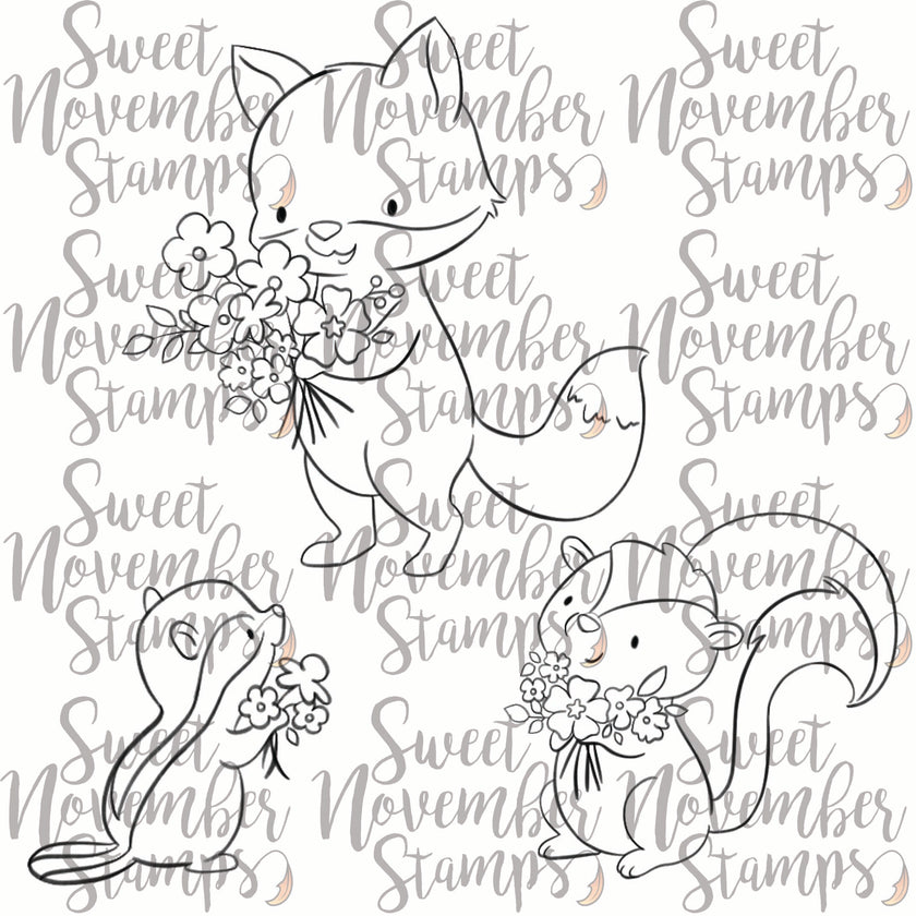 Digital Stamp - Spring Woodland: Chipmunk, Fox and Skunk