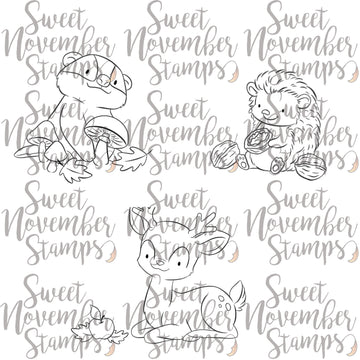 Digital Stamp - Fall Woodland: Badger, Hedgie and Deer