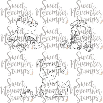 Digital Stamp - Fall Woodland: Badger, Hedgie and Deer