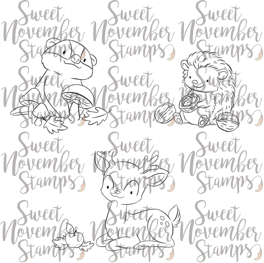 Digital Stamp - Fall Woodland: Badger, Hedgie and Deer