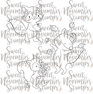 Digital Stamp - Fall Woodland: Fox, Squirrel and Raccoon