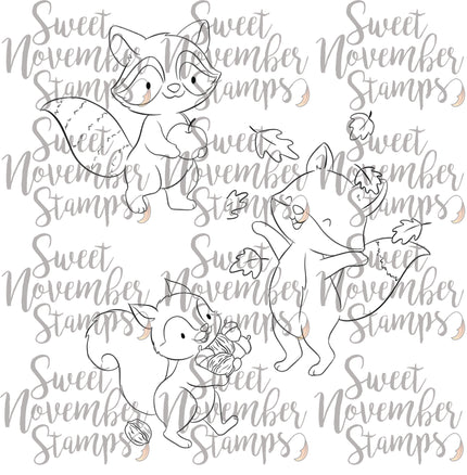 Digital Stamp - Fall Woodland: Fox, Squirrel and Raccoon