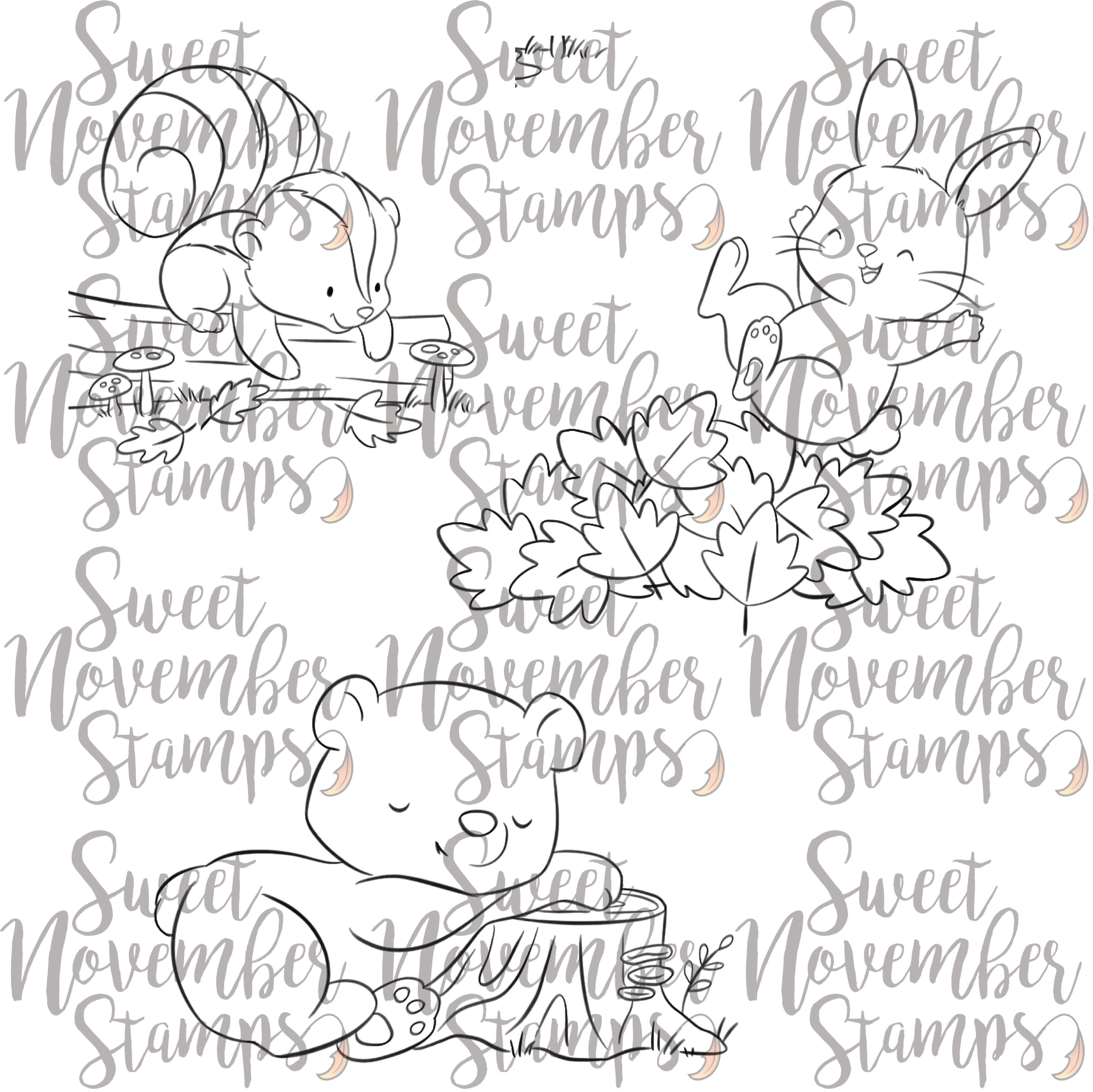 Digital Stamp - Fall Woodland: Skunk, Rabbit and Bear
