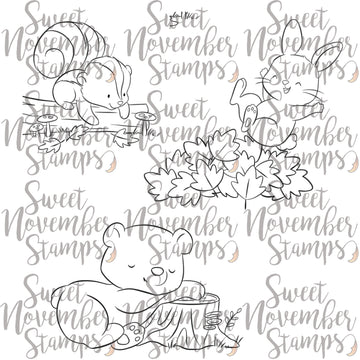 Digital Stamp - Fall Woodland: Skunk, Rabbit and Bear