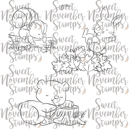Digital Stamp - Fall Woodland: Skunk, Rabbit and Bear
