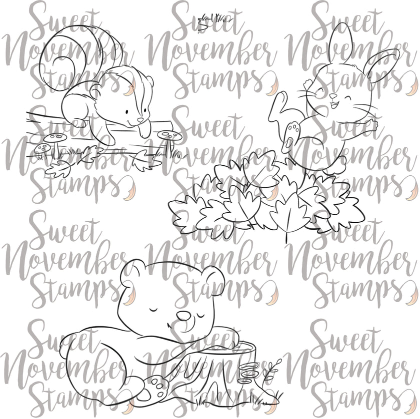 Digital Stamp - Fall Woodland: Skunk, Rabbit and Bear