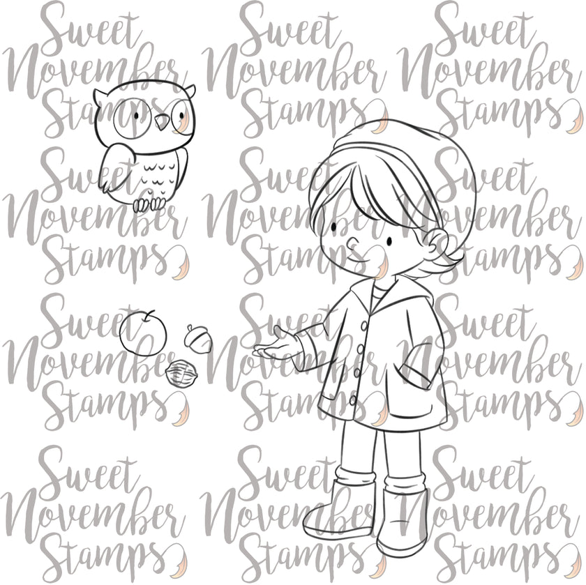 Digital Stamp - Spring Woodland: Tara and Owl