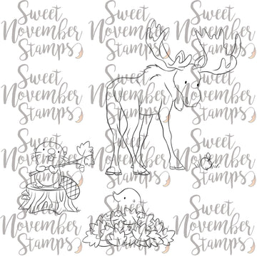 Digital Stamp - Fall Woodland: Moose, Beaver, Mole