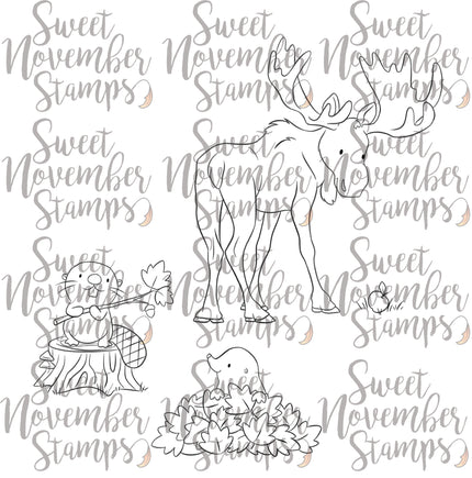 Digital Stamp - Fall Woodland: Moose, Beaver, Mole