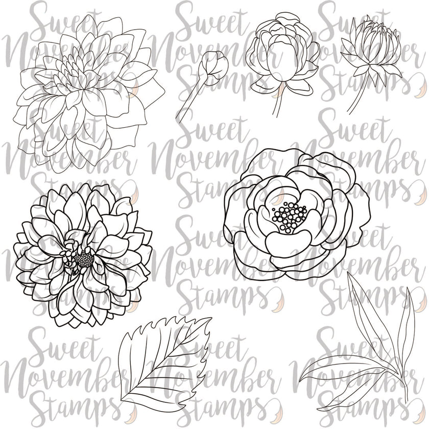 Digital Stamp - Scene Builder: Dahlia and Peony Background set