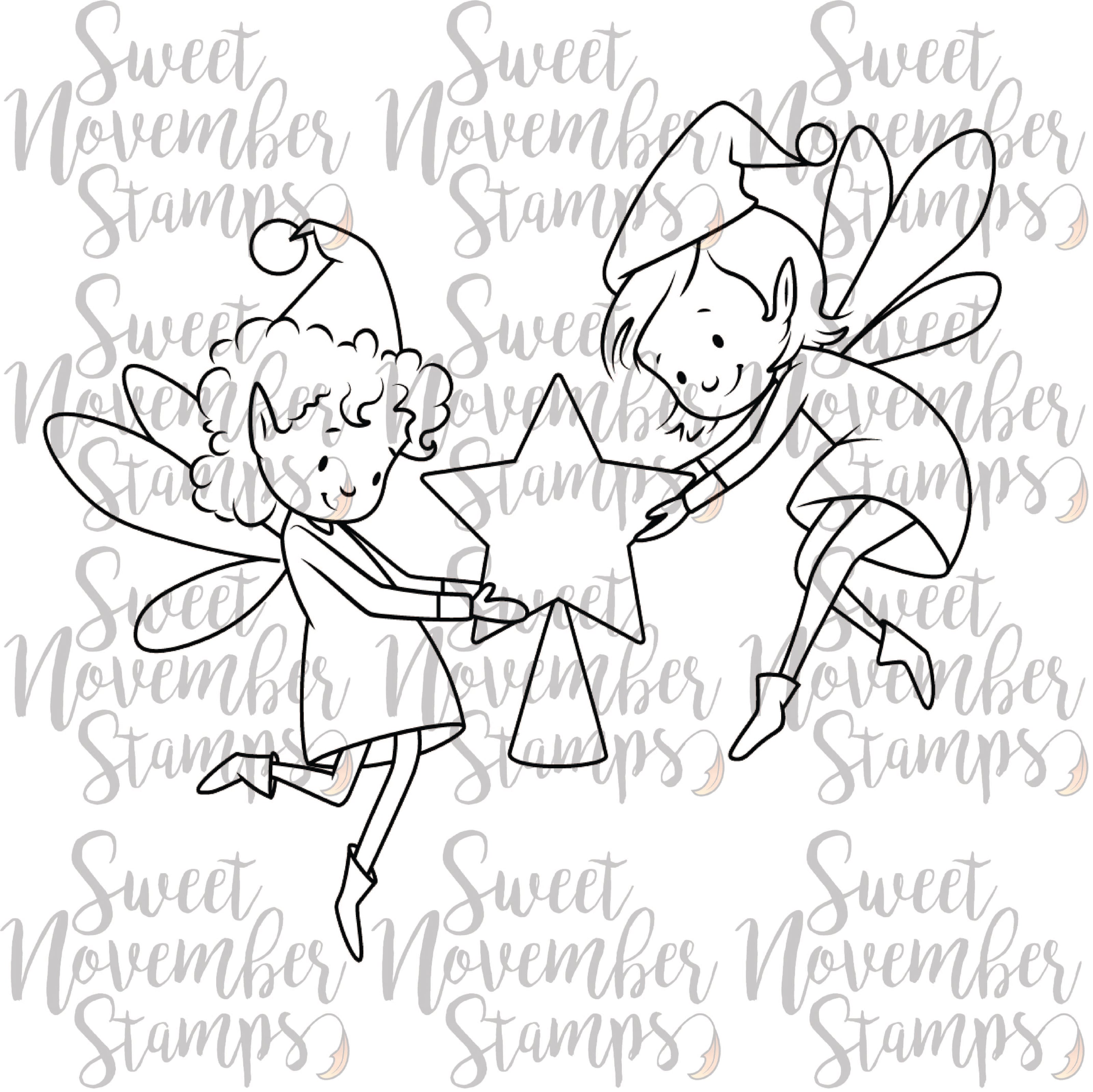 Digital Stamp - Tree Trimming Fairies:  Jingle Belle and Tippy Wisp