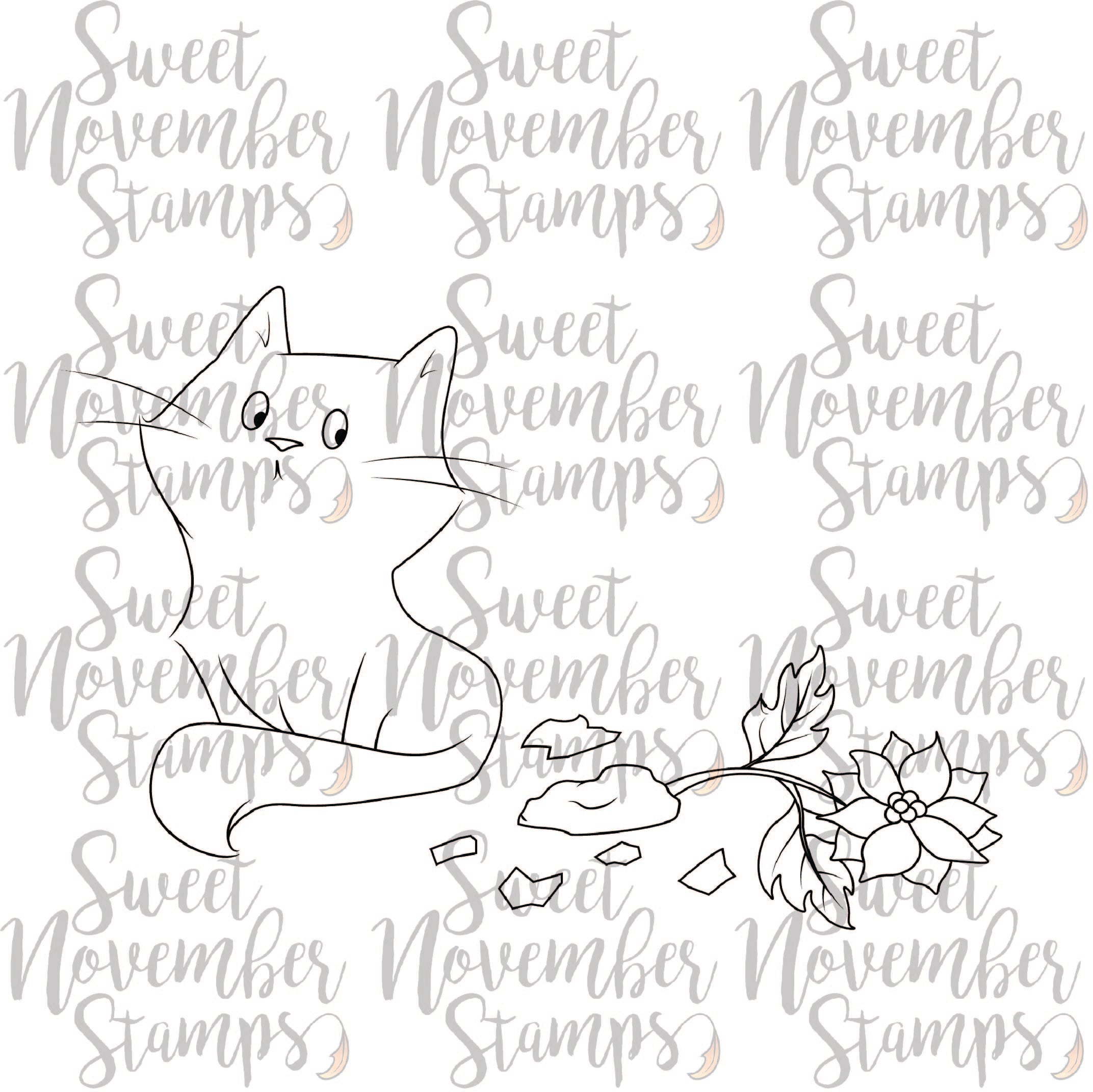 Digital Stamp - Midnight's Christmas Adventures: Midnight Oops Poinsettia