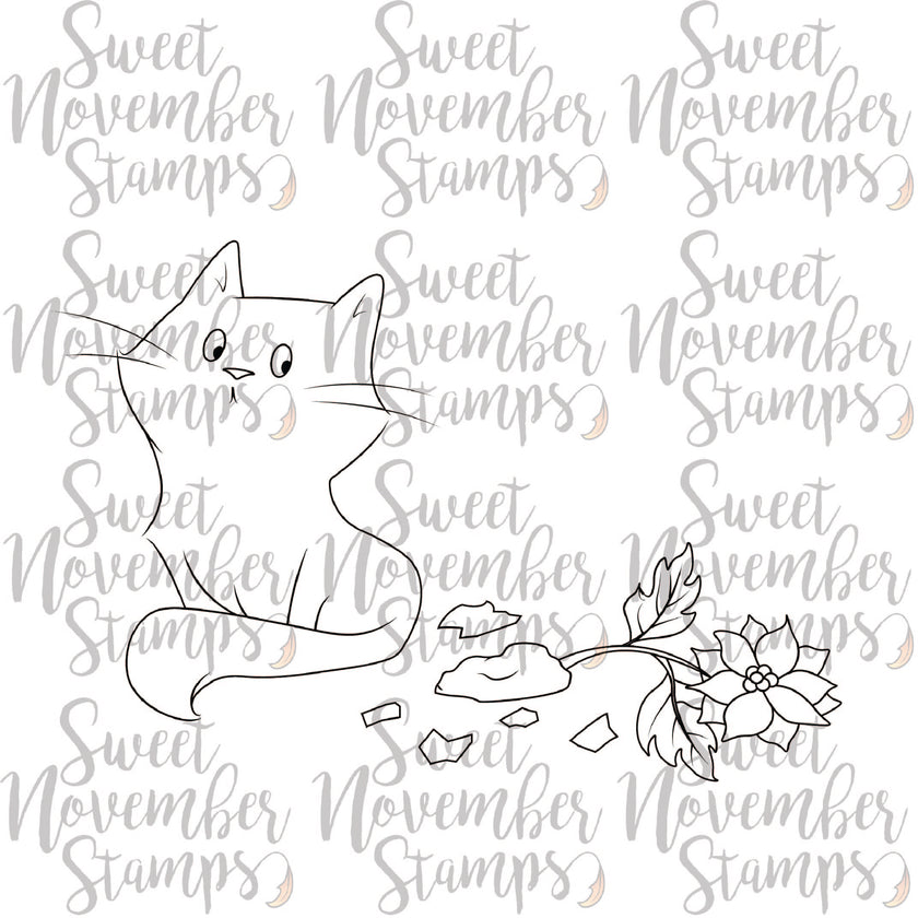 Digital Stamp - Midnight's Christmas Adventures: Midnight Oops Poinsettia