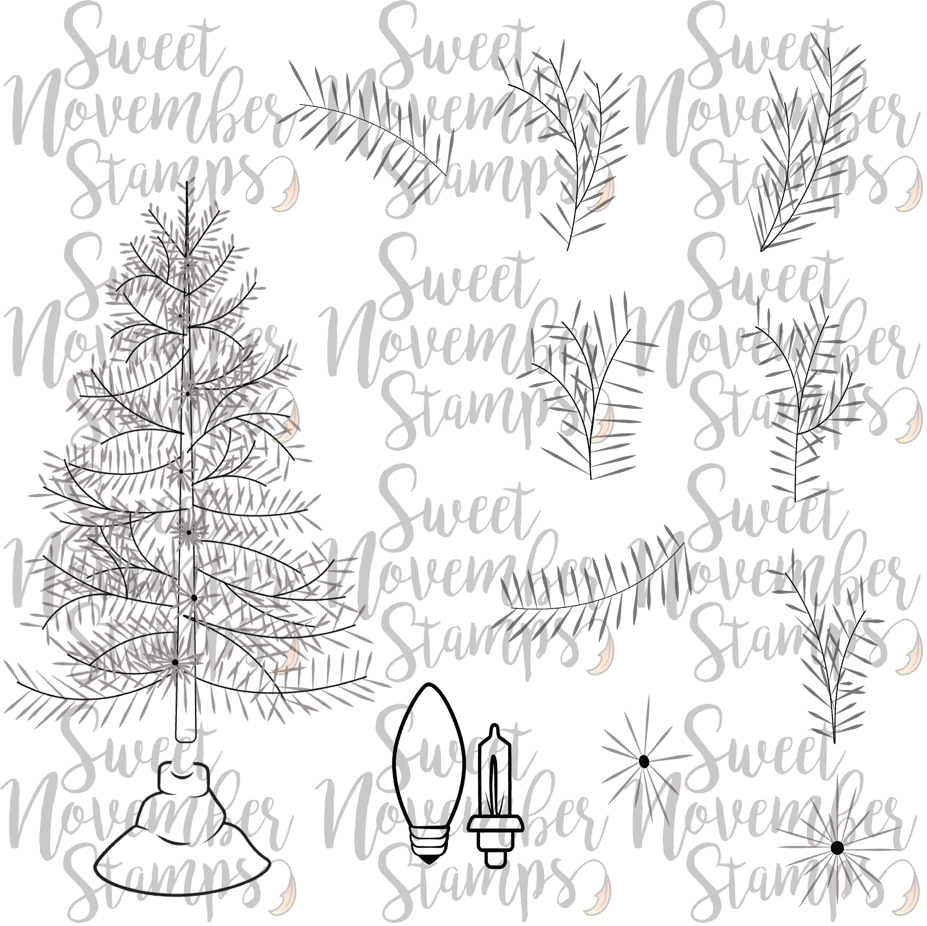 Digital Stamp - Scene Builder Set: Pine Tree and Pine Branches