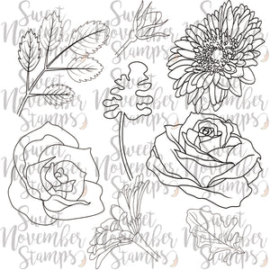 Digital Stamp - Scene Builder: Rose and Gerbera Daisy Background set