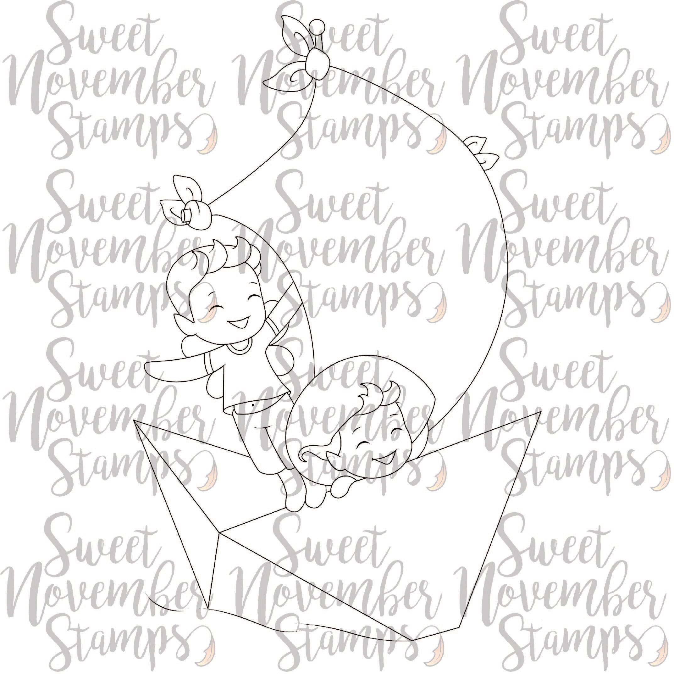 Digital Stamp - A Wee splash of fun: Sailing Sawyer and Sadie