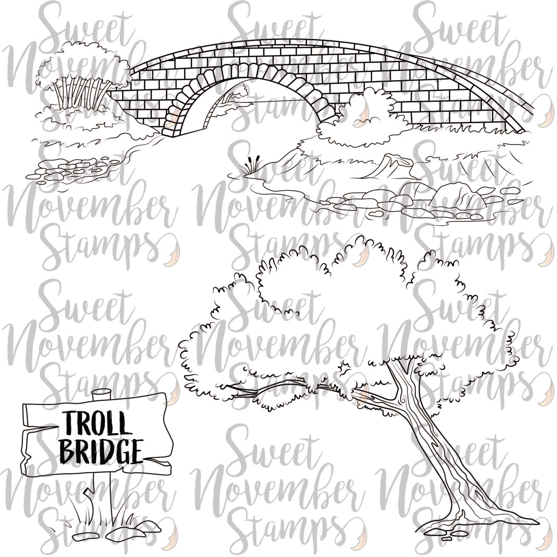 Digital Stamp - Don't Feed the Trolls: Troll Bridge Background Builder Set