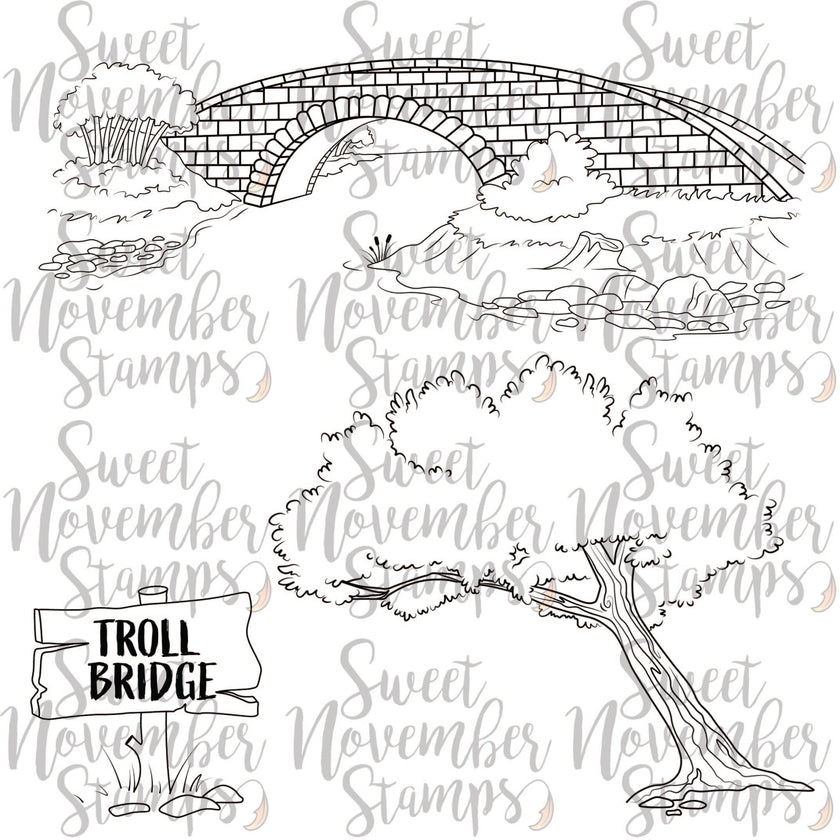 Digital Stamp - Don't Feed the Trolls: Troll Bridge Background Builder Set