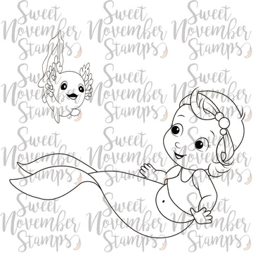 Digital Stamp - Merbabies: Wave and Happy