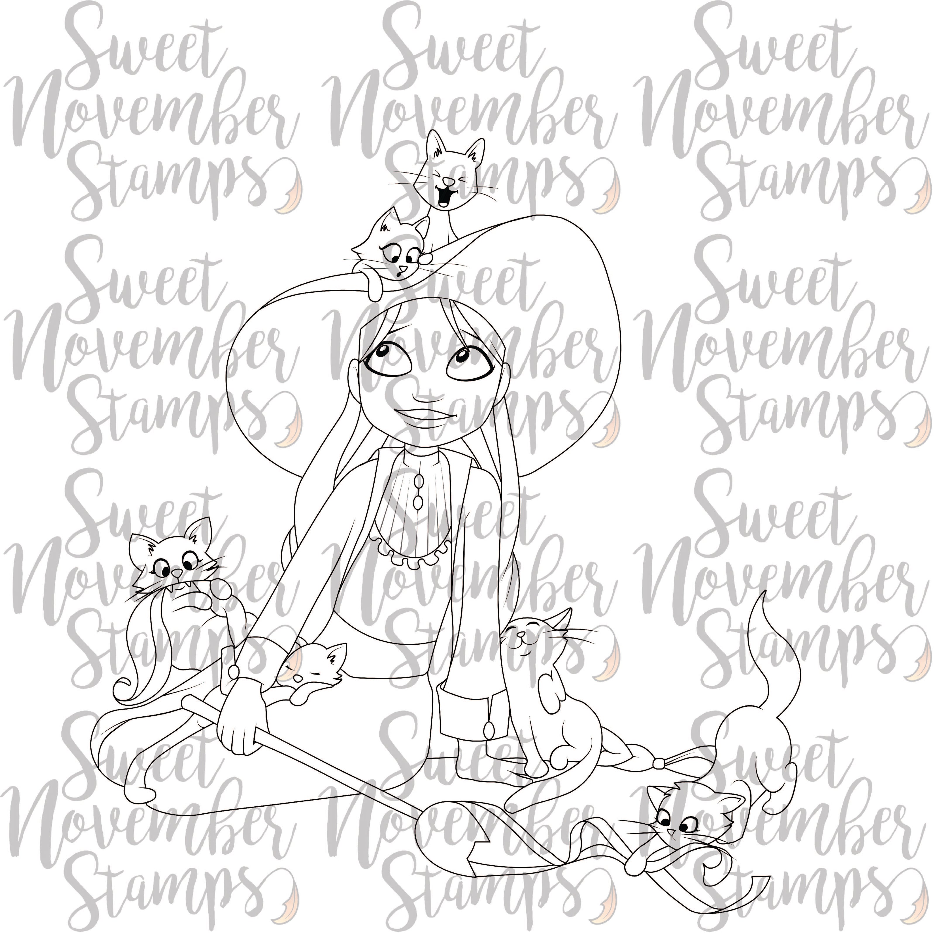 Digital Stamp - It's Halloween Witches: Black Cat Bess